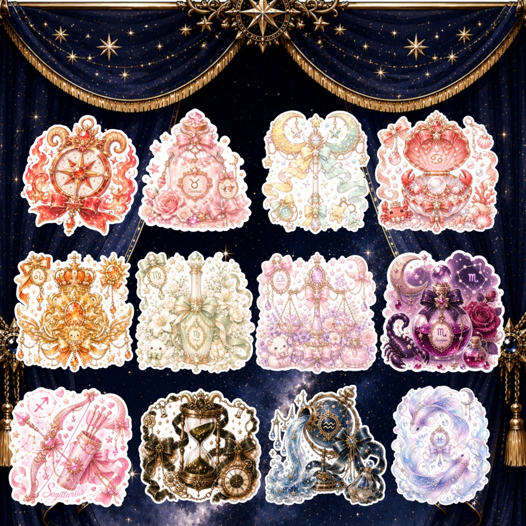 12星座の女の子と魔法ステッカー|49 PNG Stickers