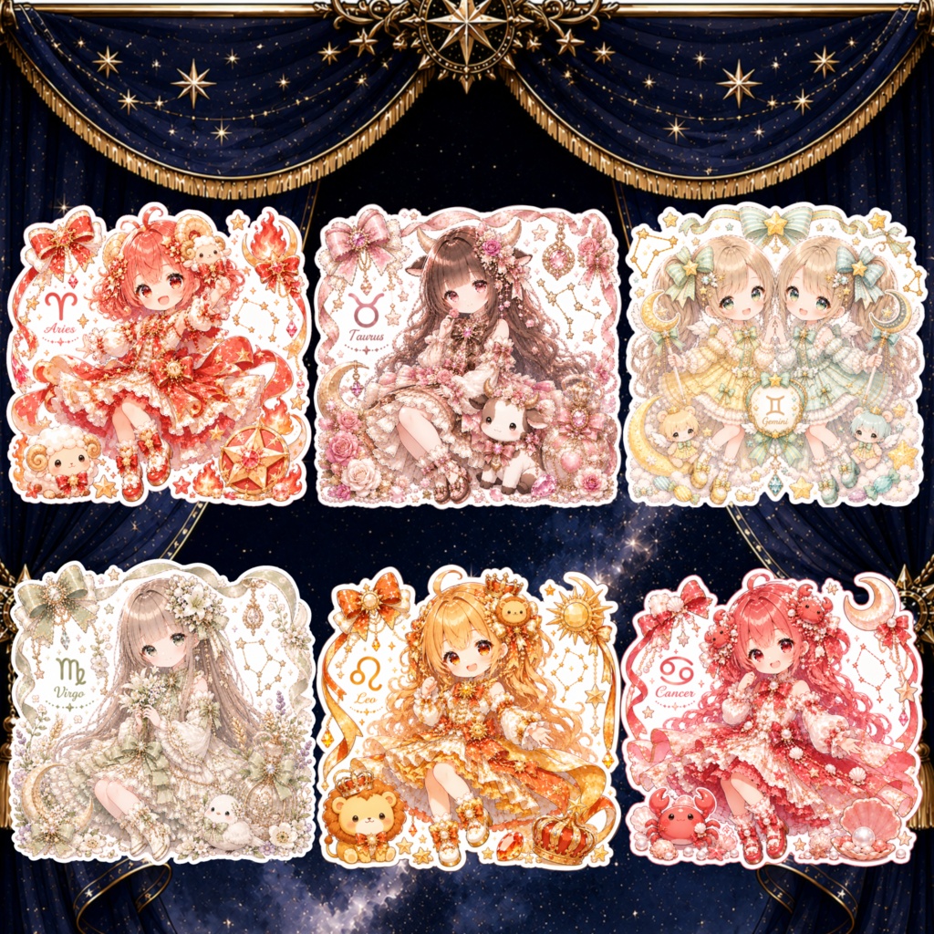12星座の女の子と魔法ステッカー|49 PNG Stickers