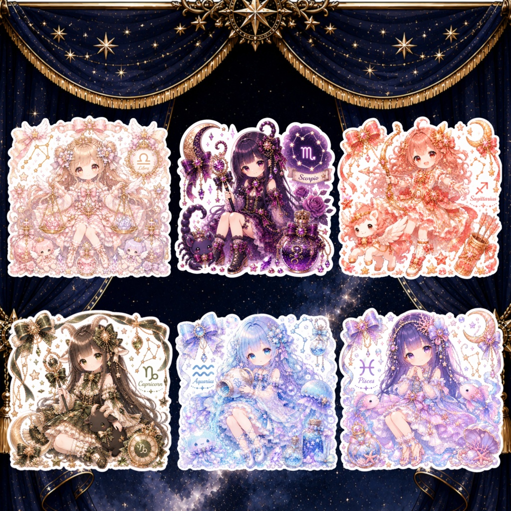 12星座の女の子と魔法ステッカー|49 PNG Stickers