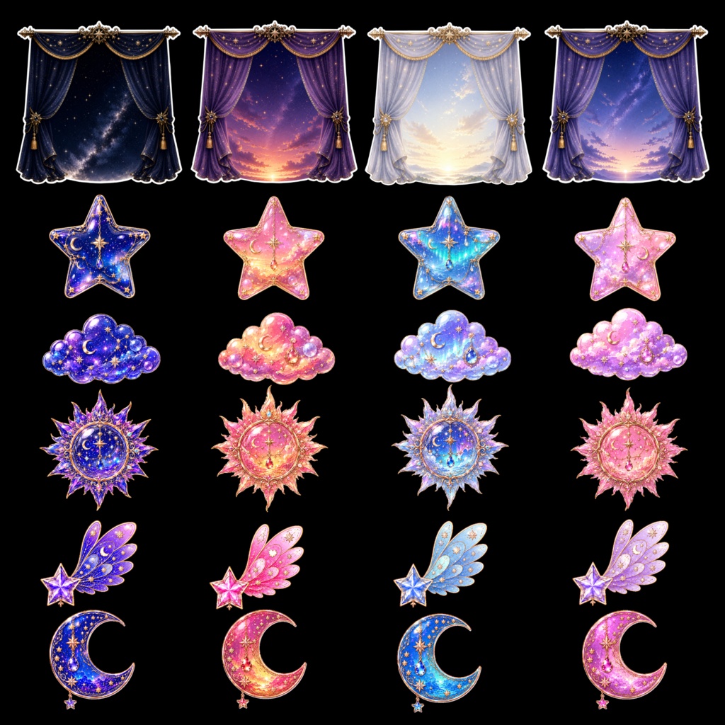12星座の女の子と魔法ステッカー|49 PNG Stickers