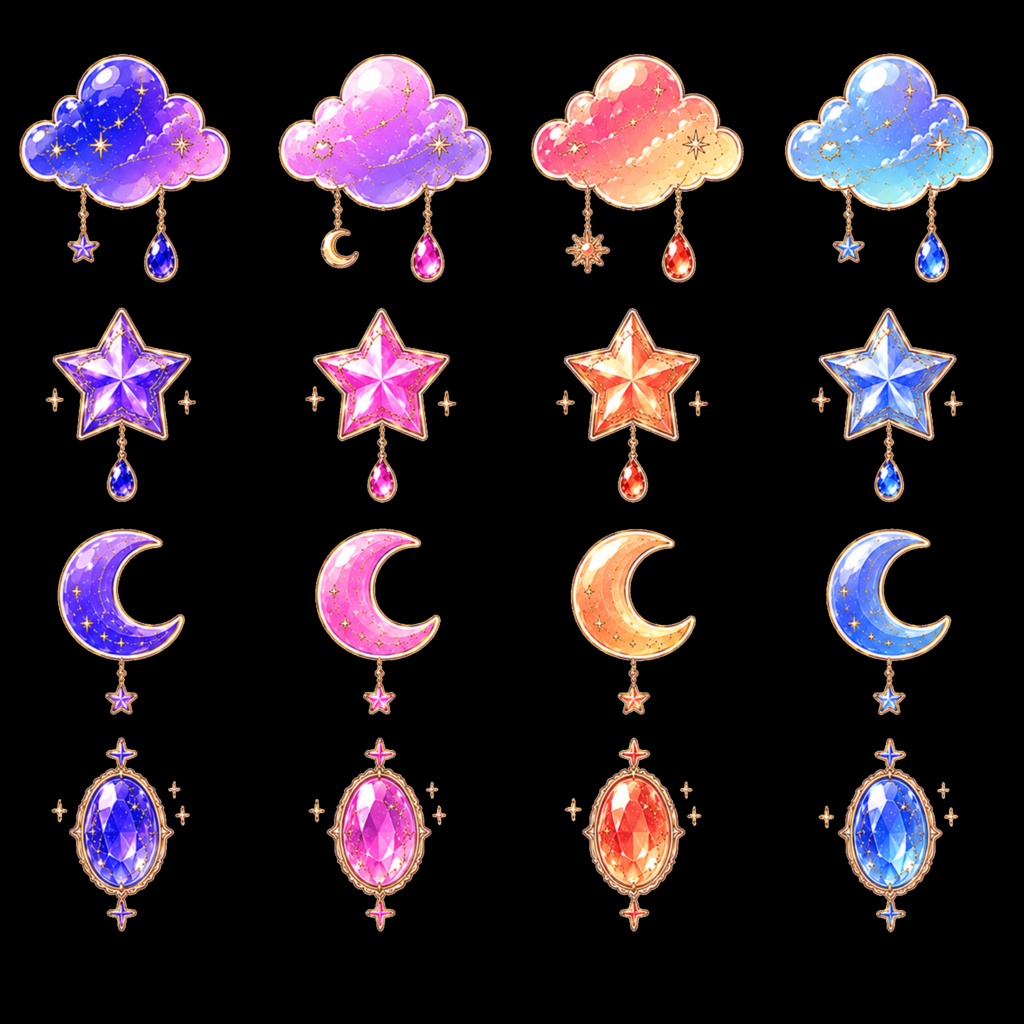 12星座の女の子と魔法ステッカー|49 PNG Stickers