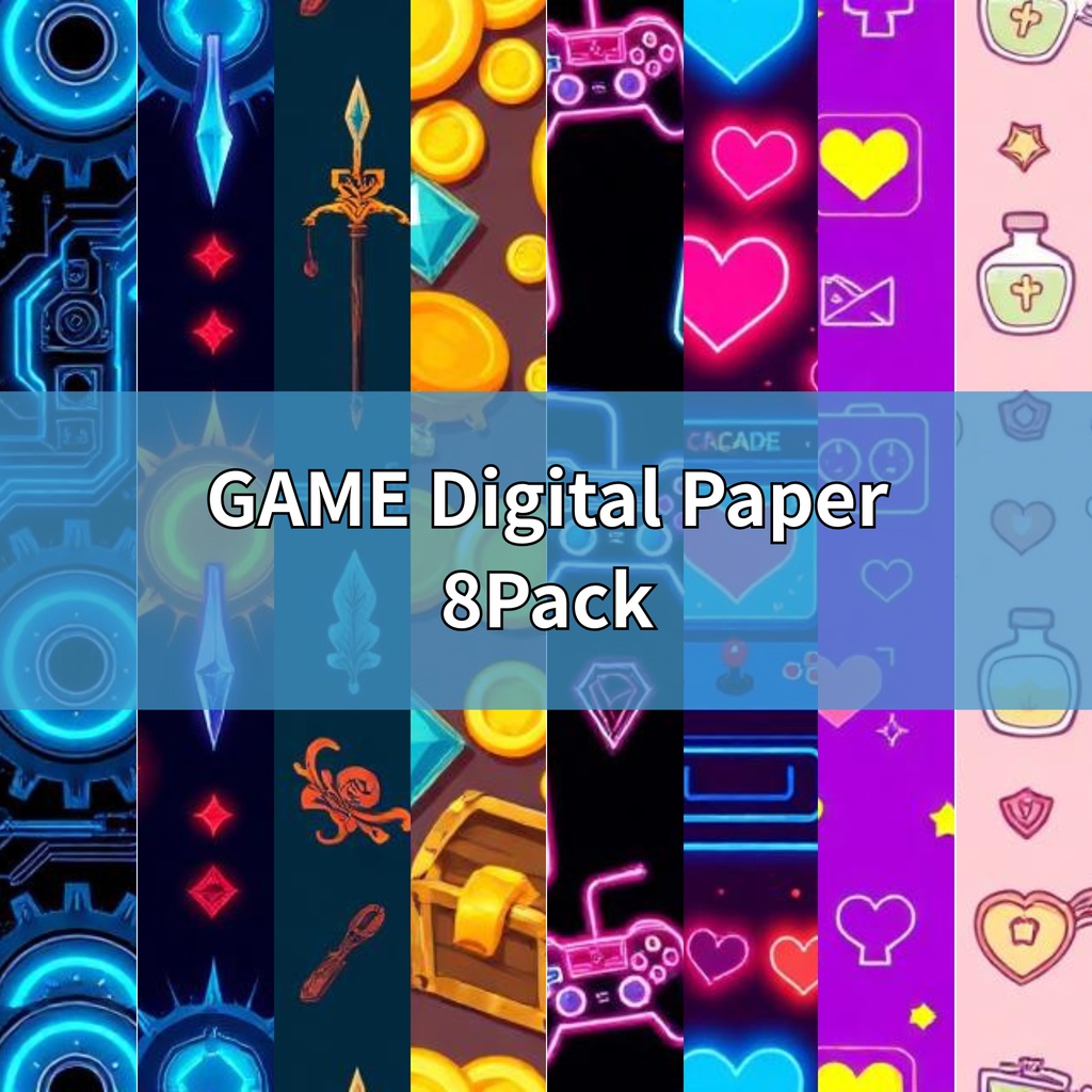 ゲームアイテム柄シームレスDigital paper8パターン