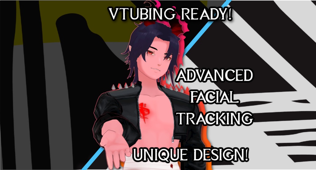 Vtubing Ready Demon Guy / Tiefling / Incubus model! **ADVANCED FACIAL TRACKING** Unique design, Artistic Character Portrait!