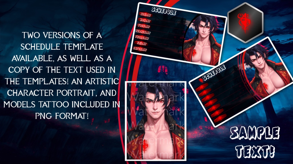 Vtuber Starter Pack! Advanced Model +Animated Overlays + Emotes + Schedule + Advanced Facial Tracking + Artistic Portrait, and more!