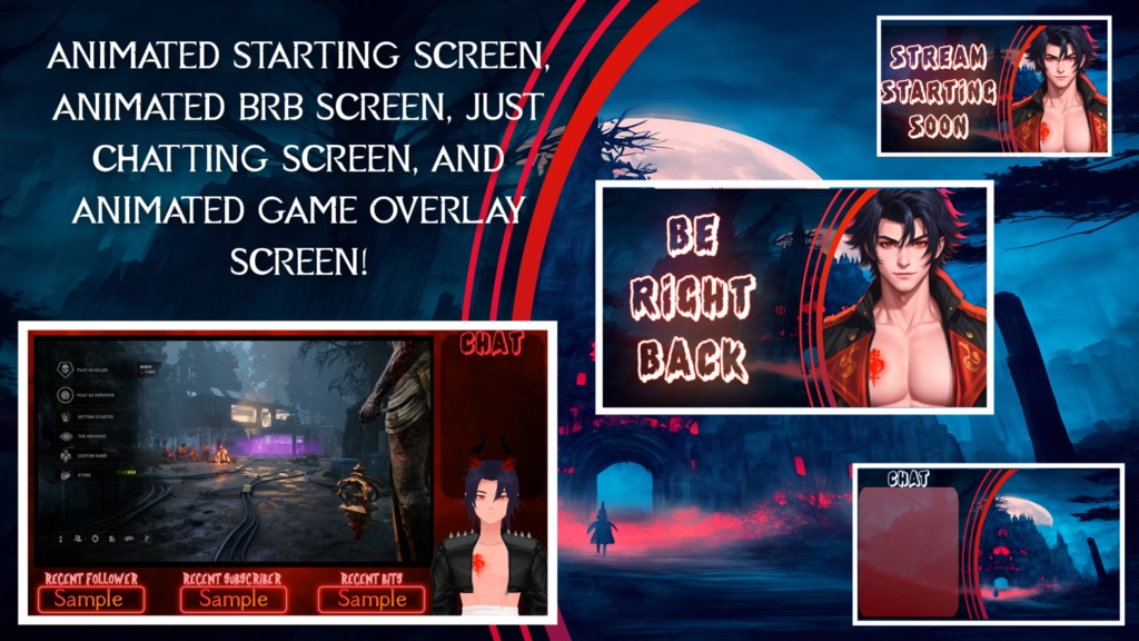 Vtuber Starter Pack! Advanced Model +Animated Overlays + Emotes + Schedule + Advanced Facial Tracking + Artistic Portrait, and more!