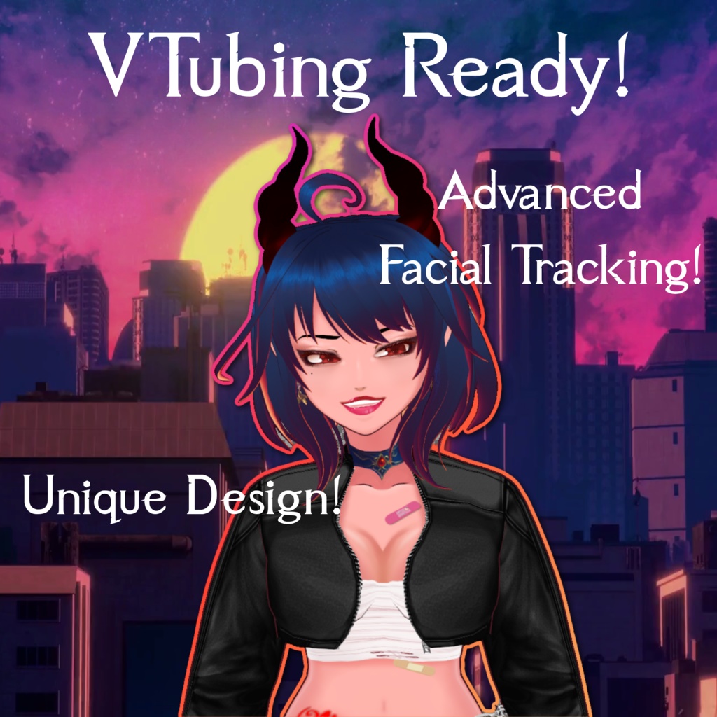 Vtubing Ready Demon Woman / Tiefling / Succubus model! **ADVANCED FACIAL TRACKING** Unique design, Artistic Character Portrait!