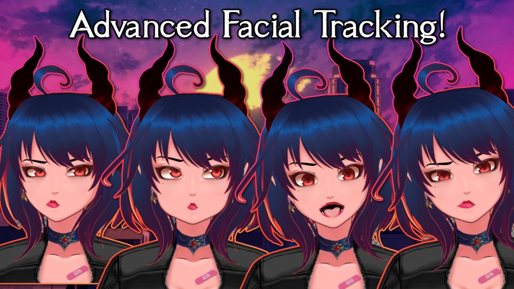 Demon Woman Vtuber Starter Pack! Advanced Model +Animated Overlays + Emotes + Schedule + Advanced Facial Tracking + Artistic Portrait, and more!