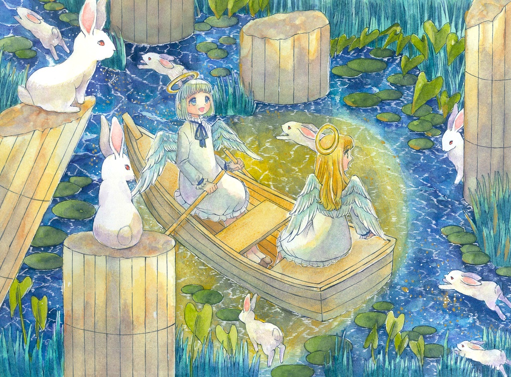 月夜の船出［額装原画］