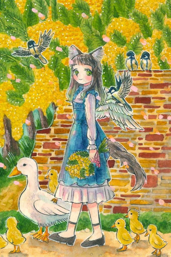 ミモザの道［額装原画］