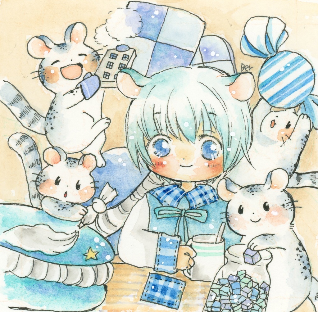 額装原画「空色のカフェ」