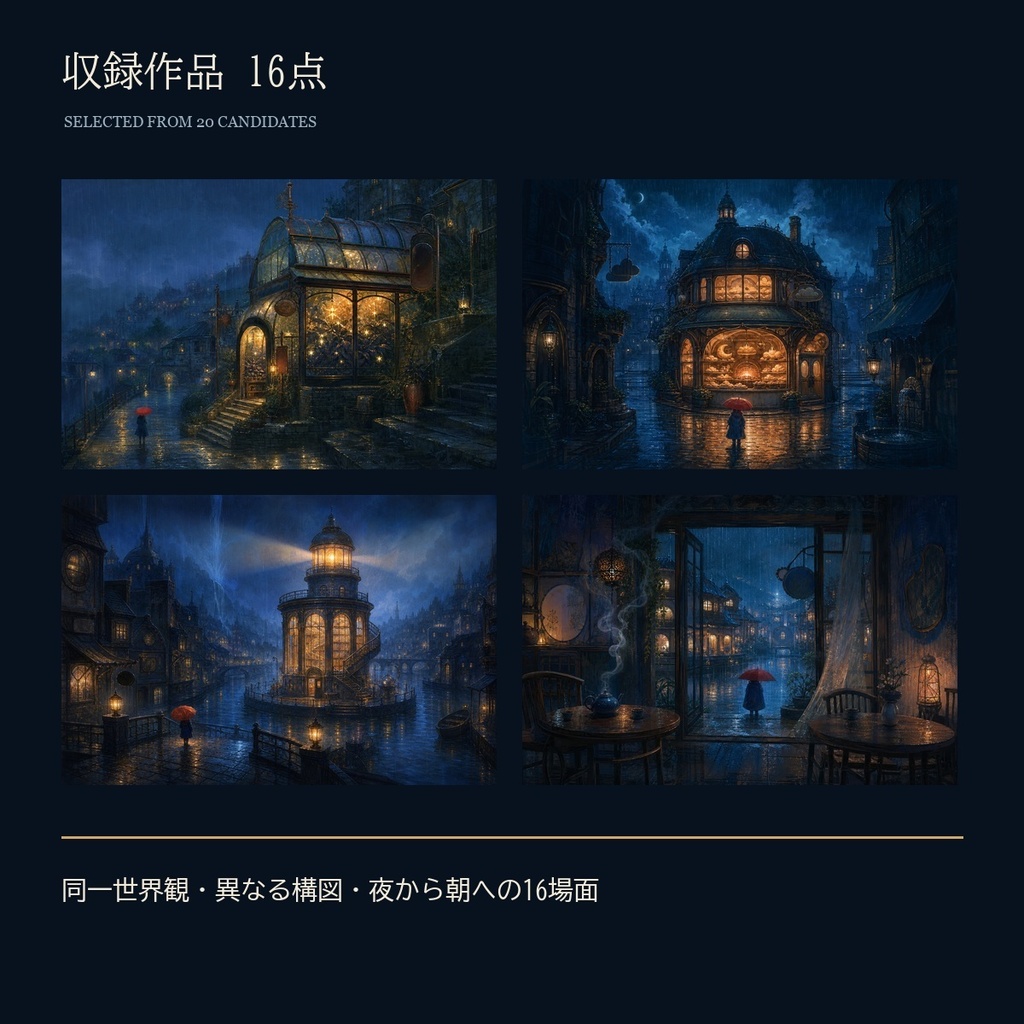 雨の街、十六の灯り|物語と歩く幻想画集(PDF+JPG16点)