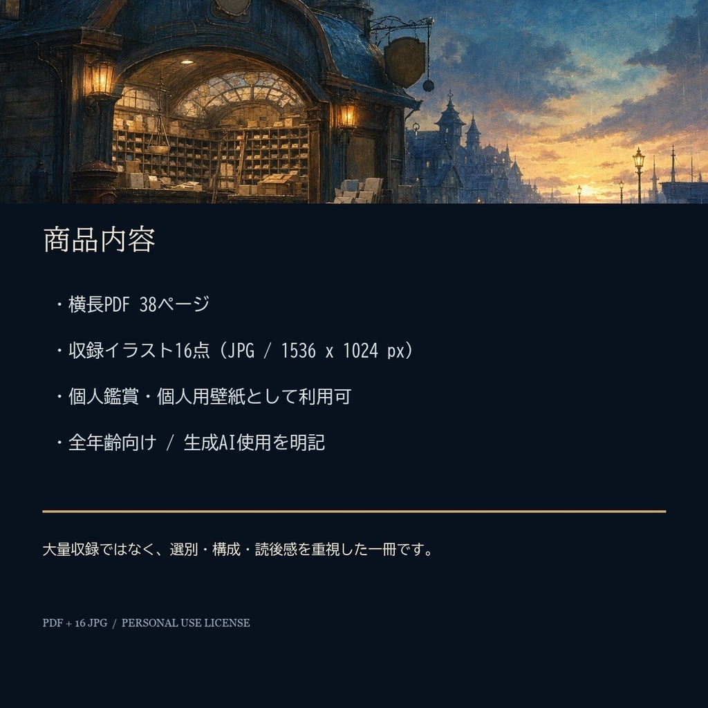 雨の街、十六の灯り|物語と歩く幻想画集(PDF+JPG16点)