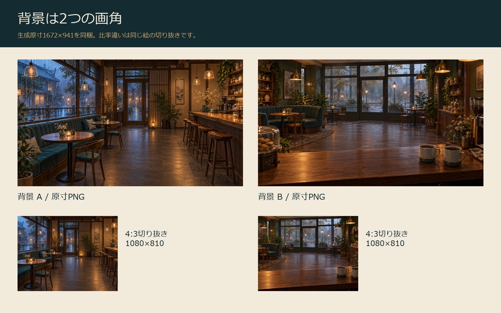 【AI背景+TRPG素材】雨灯喫茶の会話卓|背景2景・人数別盤面・透過PNG・編集SVG