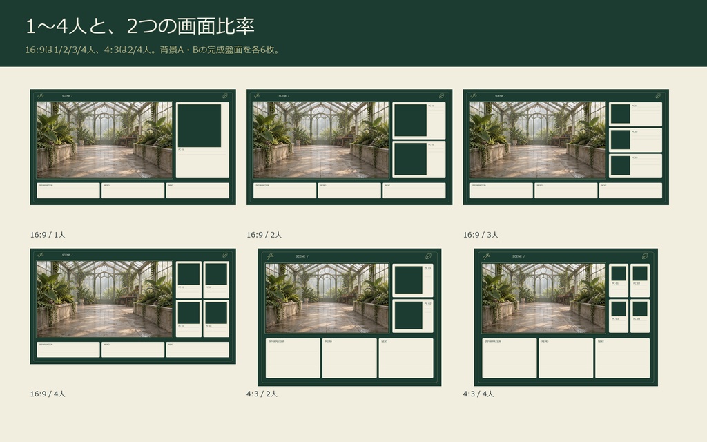 【AI背景+TRPG素材】標本温室の採集録|背景2景・人数別盤面・透過PNG・編集SVG