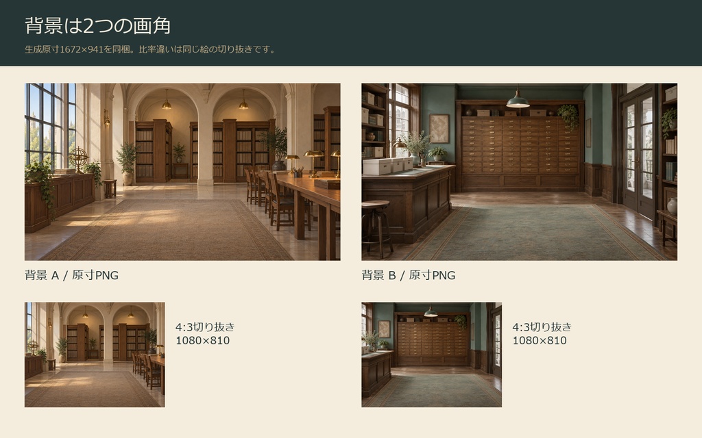 【AI背景+TRPG素材】余白の資料室|背景2景・人数別盤面・透過PNG・編集SVG