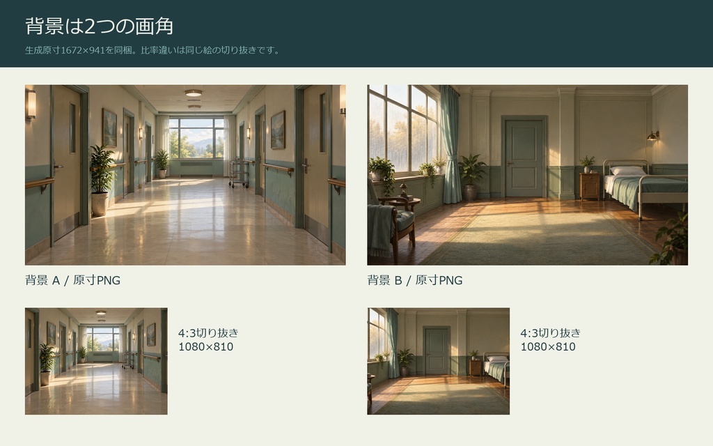 【AI背景+TRPG素材】白磁病棟の残響|背景2景・人数別盤面・透過PNG・編集SVG