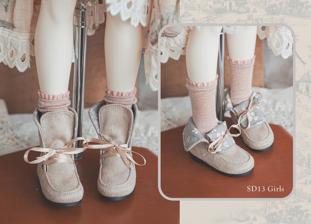 【DeeRibbon × fabriBJD】2-way花柄ショートブーツ | ドールシューズ for SD SD13 MSD MDD