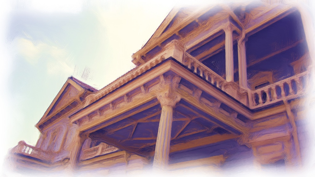 【イラスト風加工】レトロな洋館背景素材