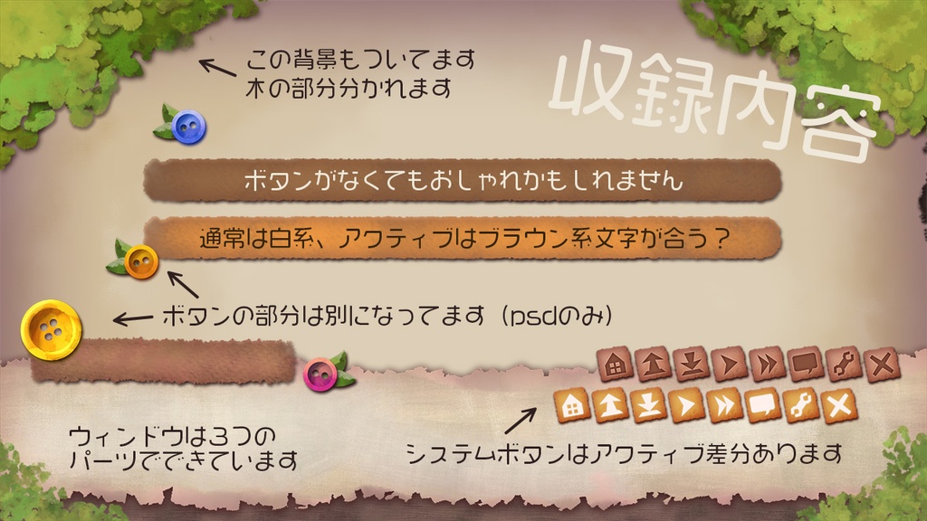 ナチュラルかわいいメッセージウィンドウ素材