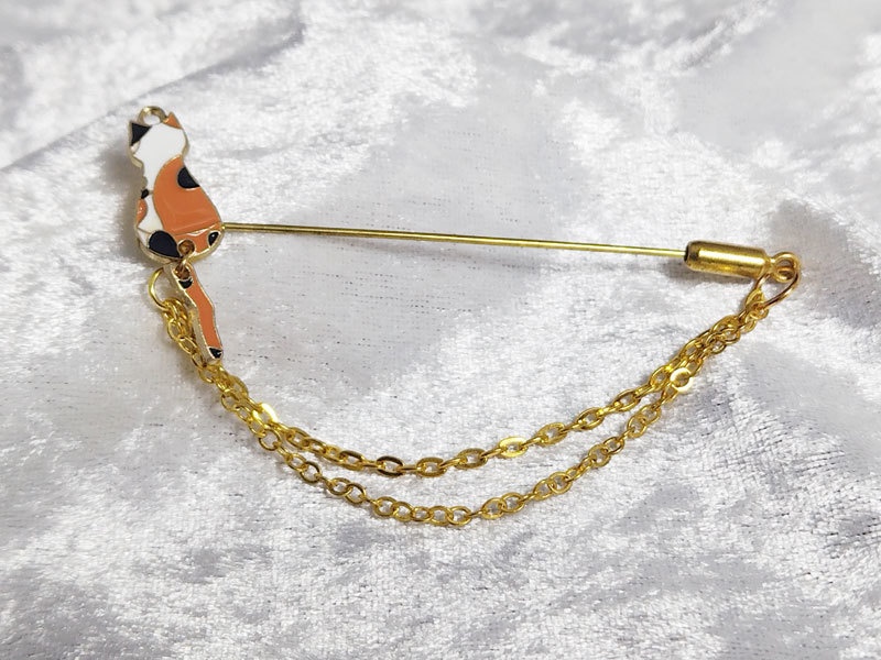 三毛猫チェーンブローチピン