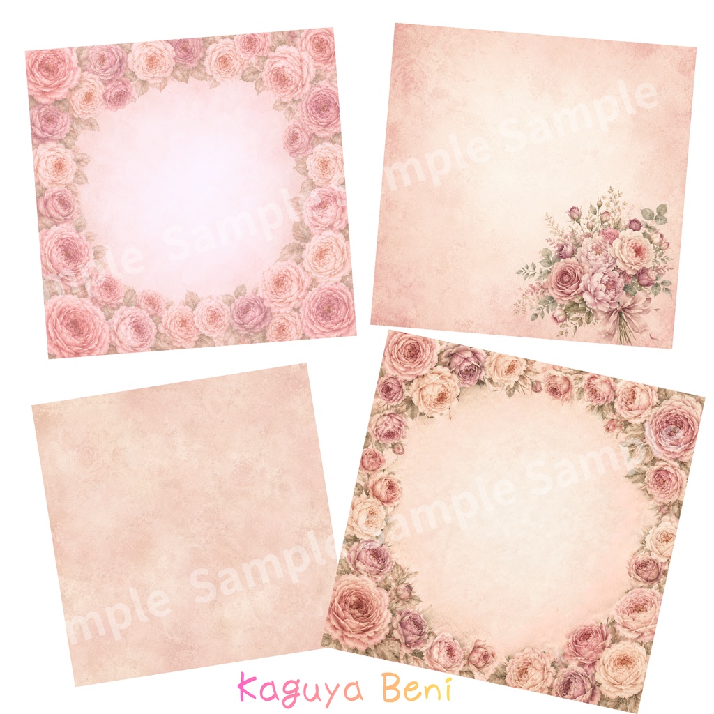 アンティーク調 薔薇モチーフデジタルペーパー20種類セット |大人可愛い|Antique Rose Digital Papers 20-Set