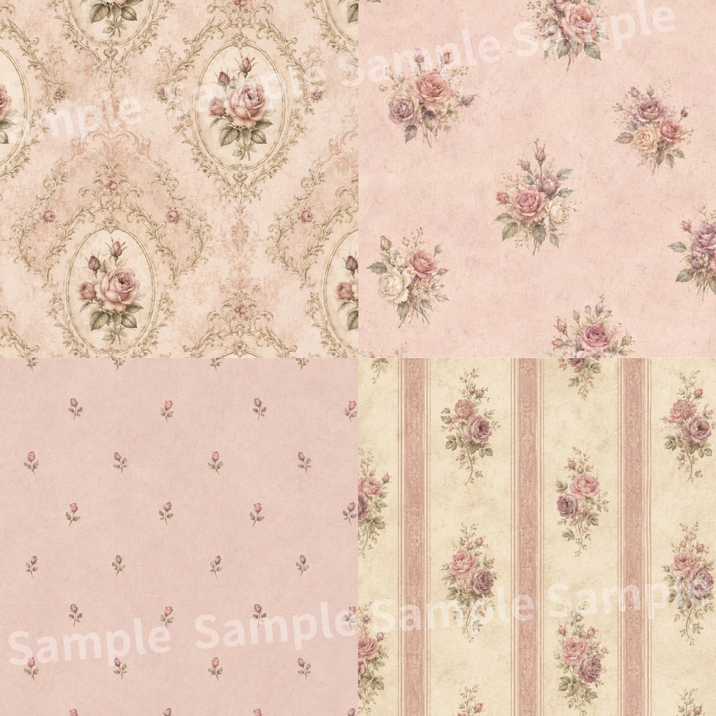 アンティーク調 薔薇モチーフデジタルペーパー20種類セット |大人可愛い|Antique Rose Digital Papers 20-Set