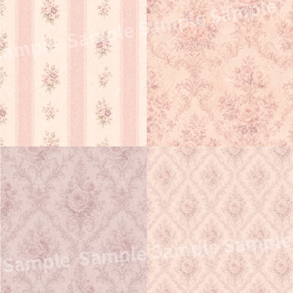 アンティーク調 薔薇モチーフデジタルペーパー20種類セット |大人可愛い|Antique Rose Digital Papers 20-Set