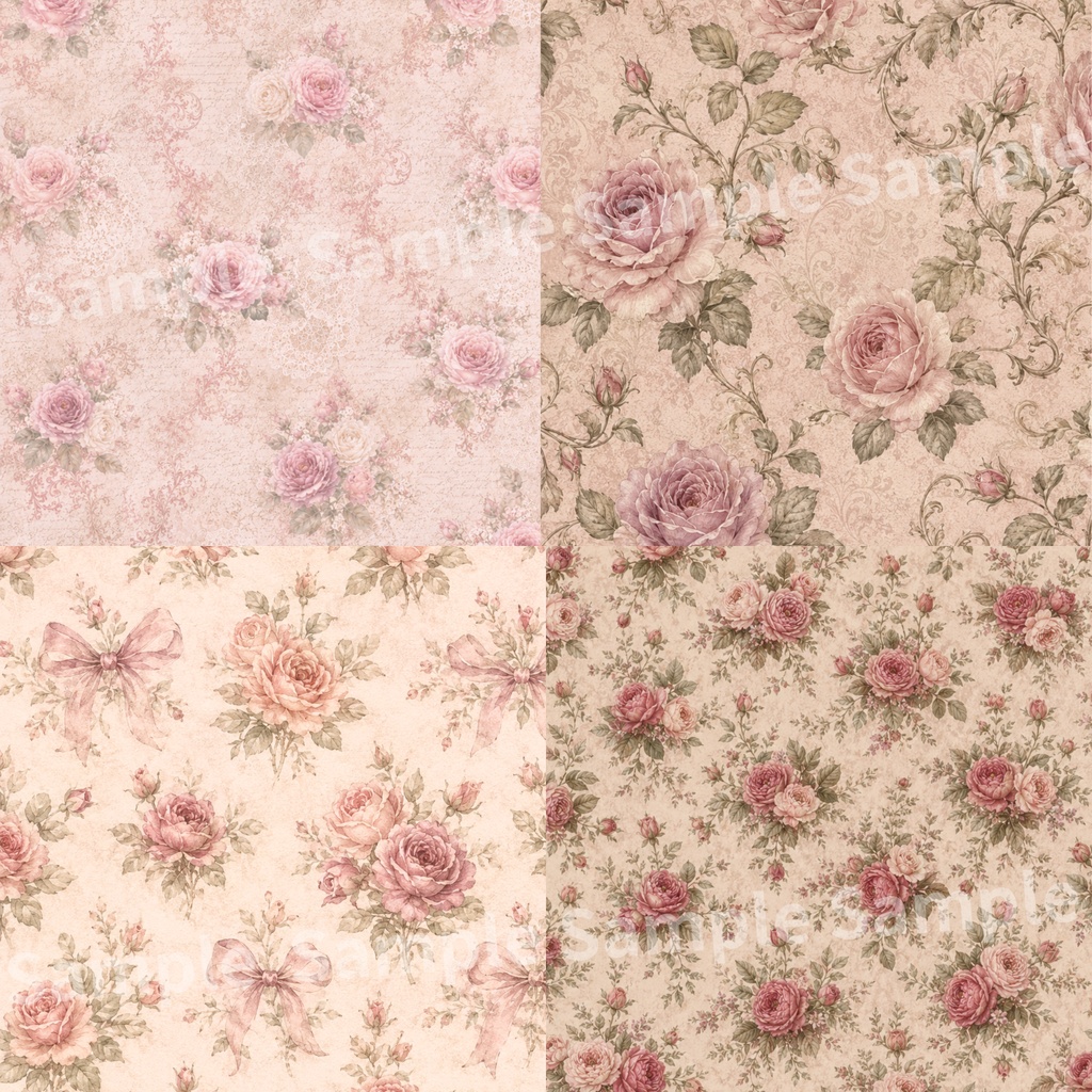 アンティーク調 薔薇モチーフデジタルペーパー20種類セット |大人可愛い|Antique Rose Digital Papers 20-Set