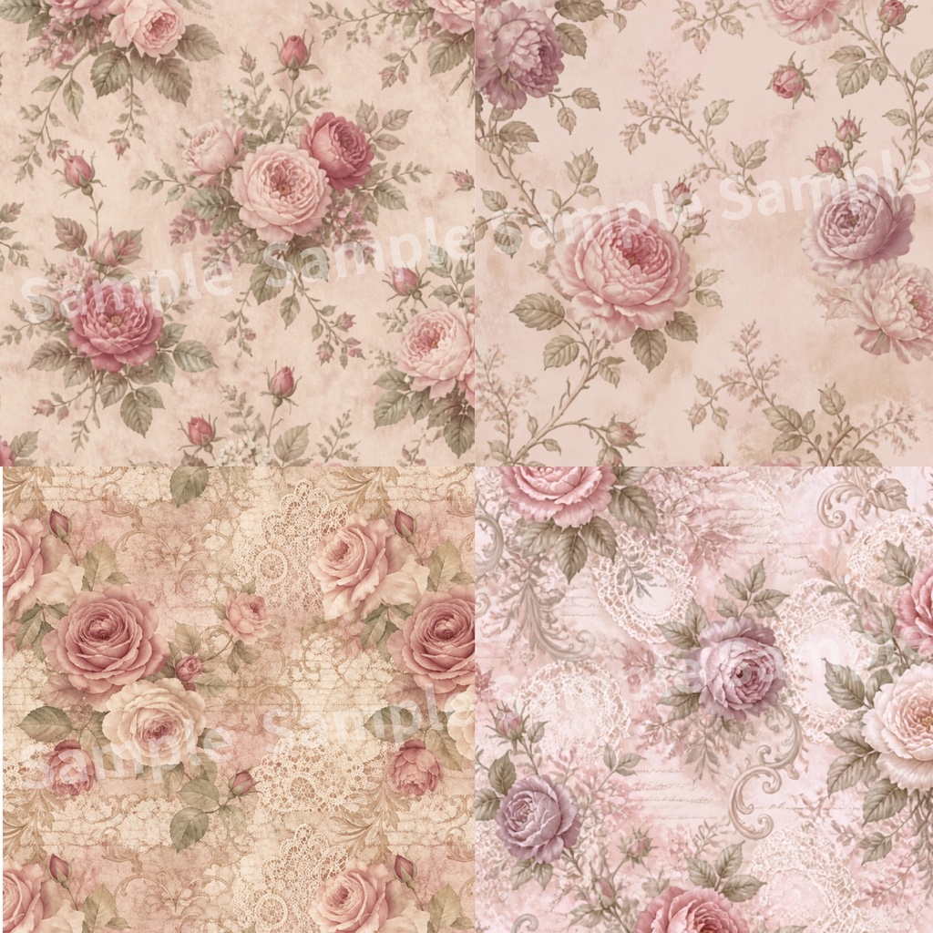 アンティーク調 薔薇モチーフデジタルペーパー20種類セット |大人可愛い|Antique Rose Digital Papers 20-Set