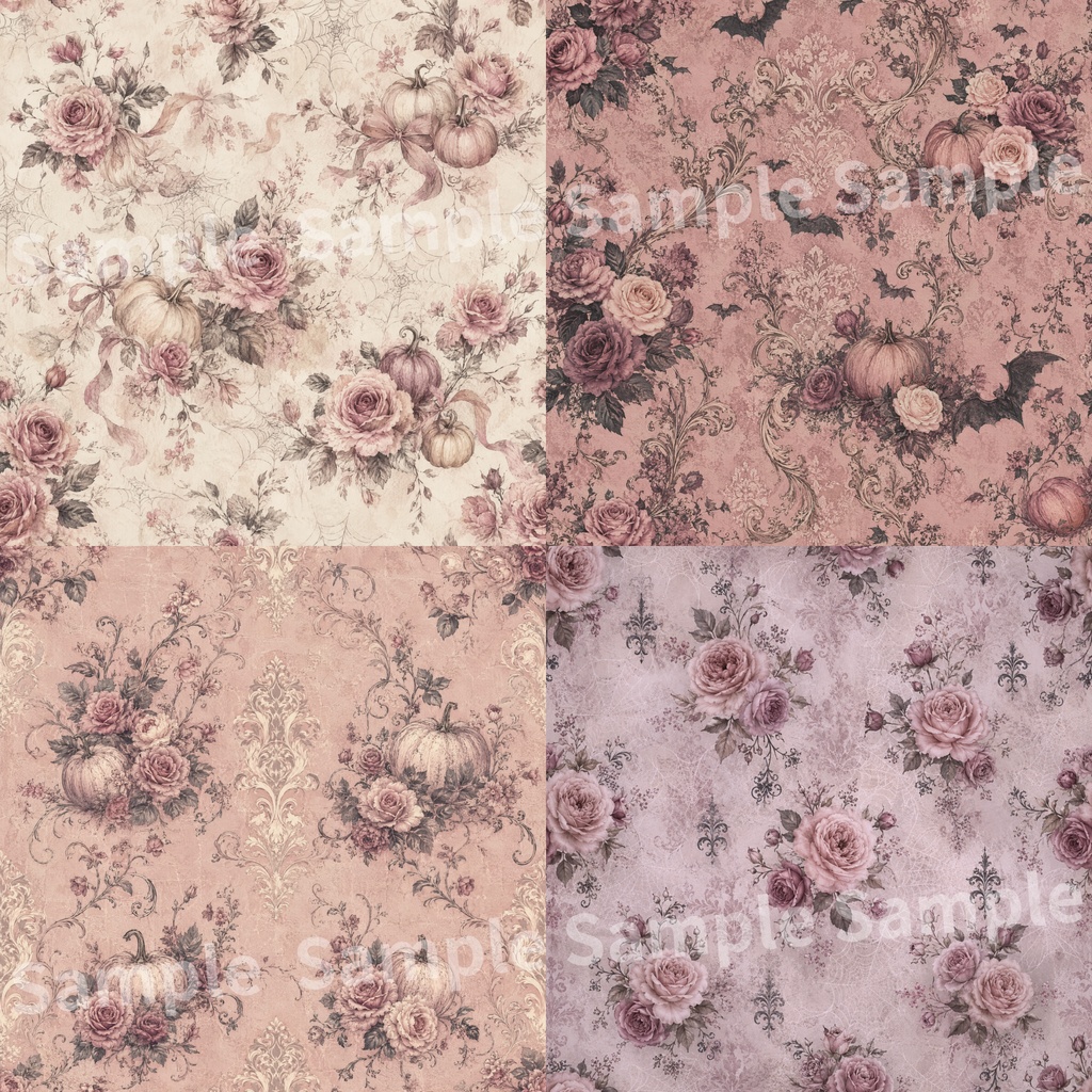 アンティーク調 薔薇×ハロウィン デジタルペーパー20種類セット |ヨーロピアンヴィンテージ|Antique Rose×Halloween Digital Papers 20-Set