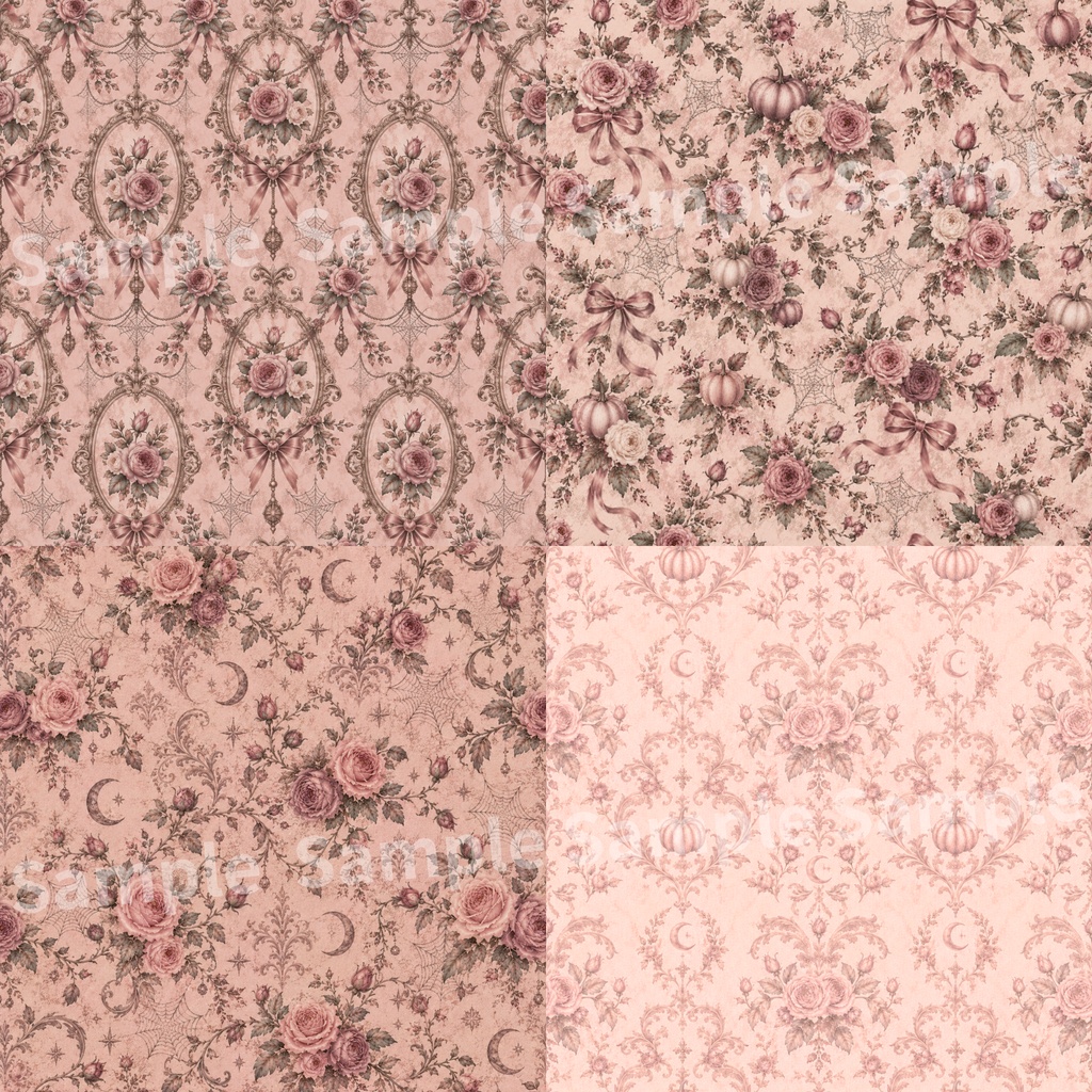 アンティーク調 薔薇×ハロウィン デジタルペーパー20種類セット |ヨーロピアンヴィンテージ|Antique Rose×Halloween Digital Papers 20-Set