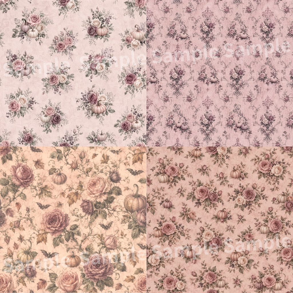 アンティーク調 薔薇×ハロウィン デジタルペーパー20種類セット |ヨーロピアンヴィンテージ|Antique Rose×Halloween Digital Papers 20-Set