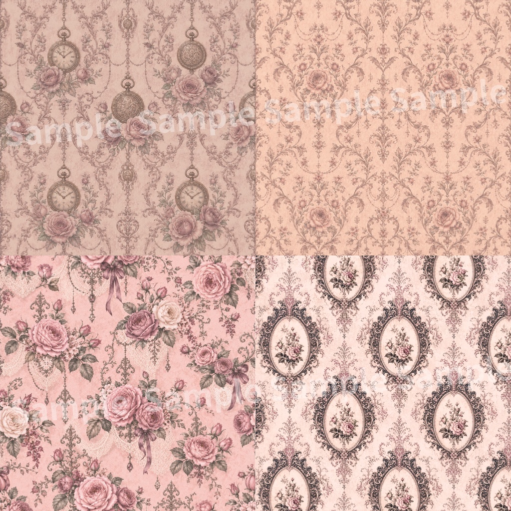 ヴィクトリアン 薔薇×小物 デジタルペーパー16種類セット |大人可愛い|Victorian Roses × Items Digital Papers 16-Set