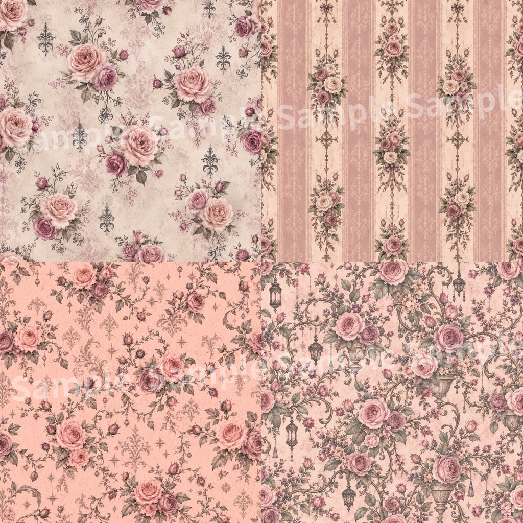 ヴィクトリアン 薔薇×小物 デジタルペーパー16種類セット |大人可愛い|Victorian Roses × Items Digital Papers 16-Set