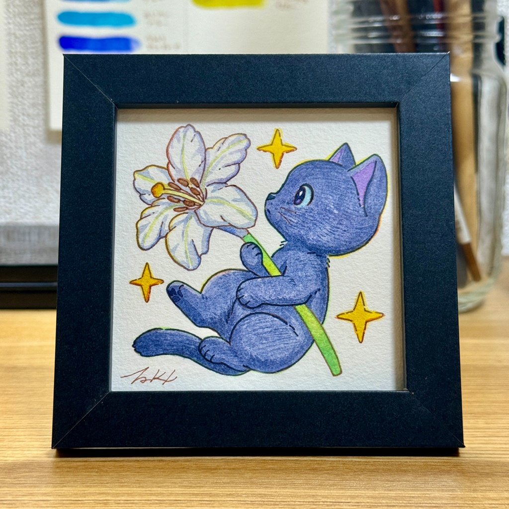 水彩原画「ユリ＆クロ」