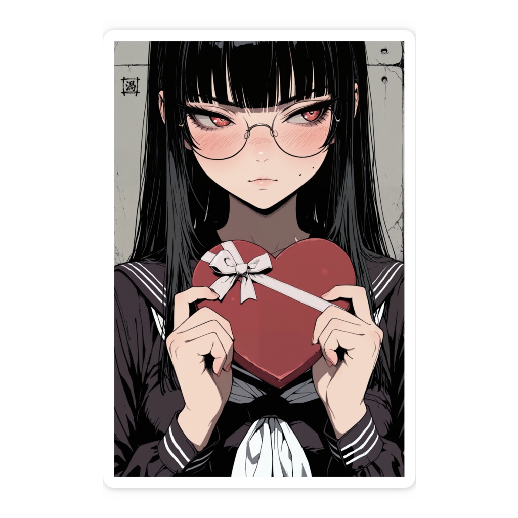 チョコを渡すのに照れる姫カットガール