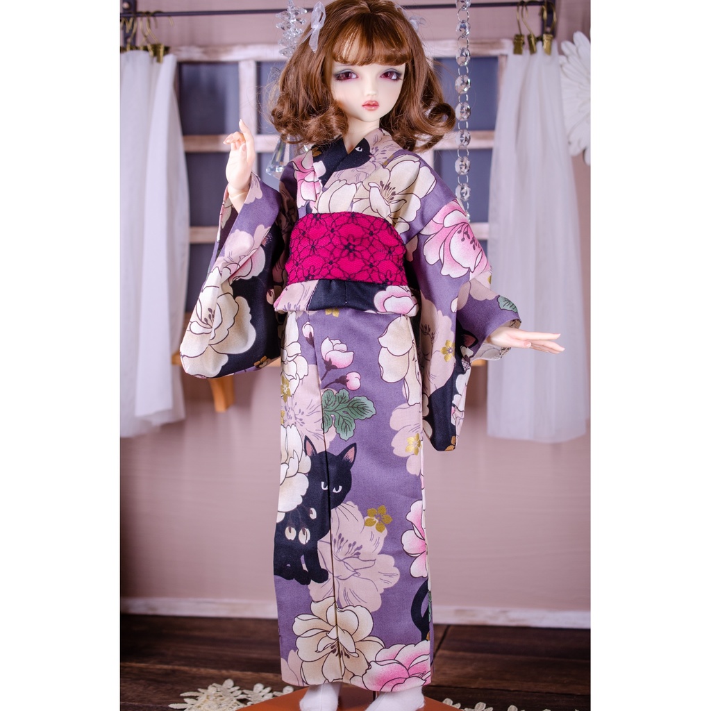 SD DD ドール服 浴衣 ねこ柄
