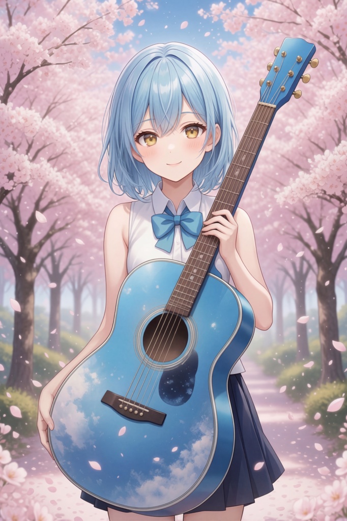 桜とギターと私
