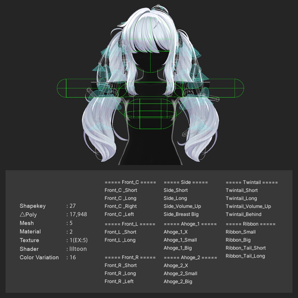 【12 avatars / VRC Hair】Mimi Twintail
