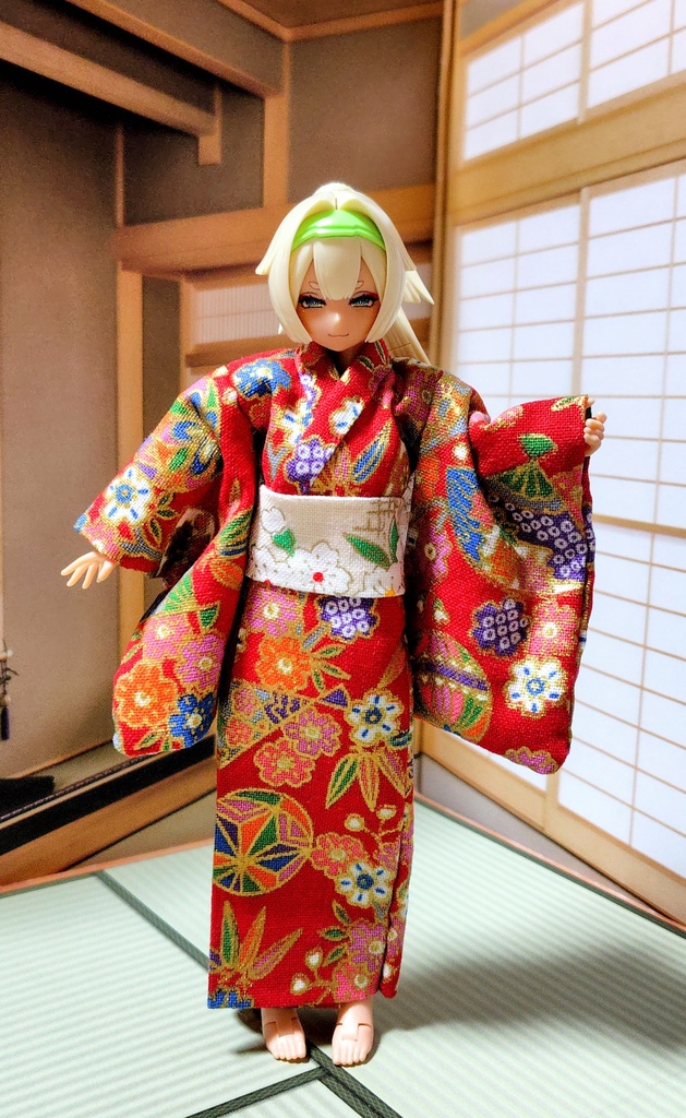 小紋着物 鞠柄赤 布服 メガミデバイス フレームアームズ ガール FA:G 武装神姫 浴衣 