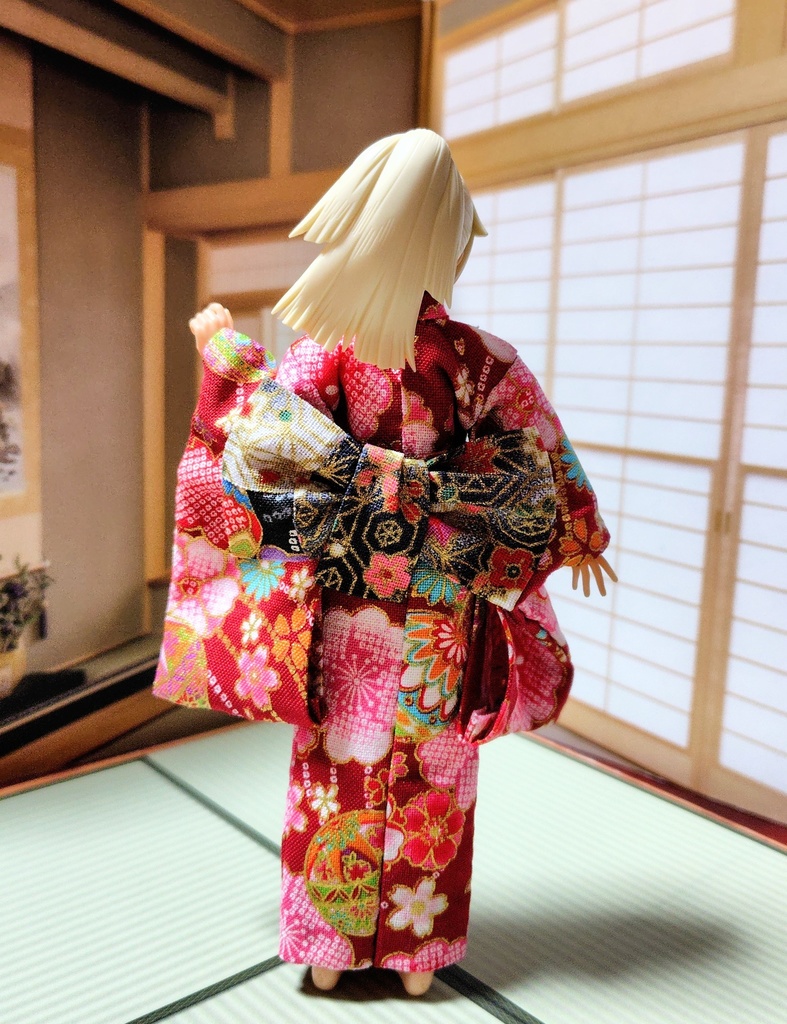 小紋着物 鞠柄赤 布服 メガミデバイス フレームアームズ ガール FA:G 武装神姫 浴衣