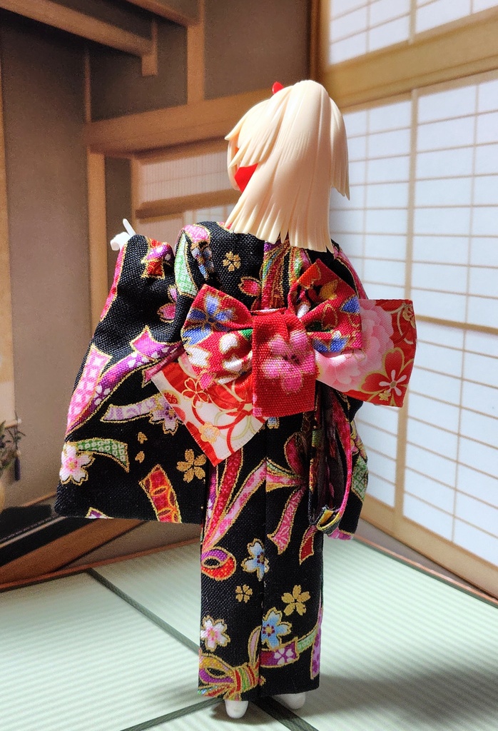【兎堂】振袖着物 黒 布服 メガミデバイス フレームアームズ ガール FA:G 30ms 武装神姫 ブロッカーズFIORE プリムラ 浴衣