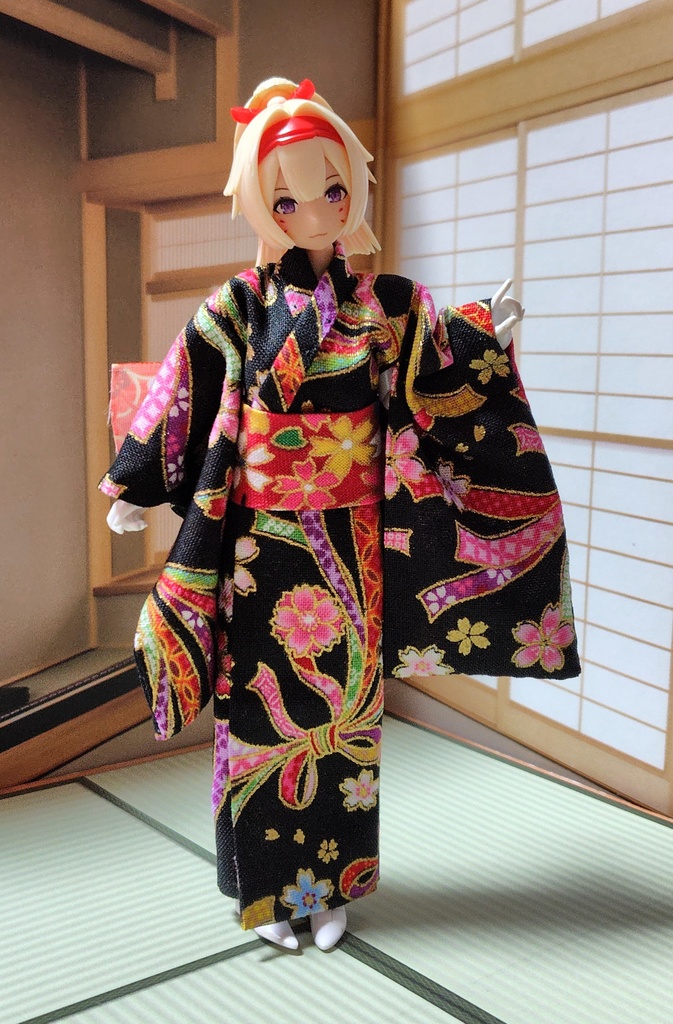 【兎堂】振袖着物 黒 布服 メガミデバイス フレームアームズ ガール FA:G 30ms 武装神姫 ブロッカーズFIORE プリムラ 浴衣 