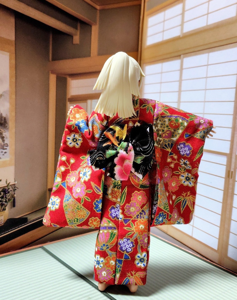 振袖着物 鞠柄赤 布服 メガミデバイス フレームアームズ ガール FA:G 30ms 武装神姫 ブロッカーズFIORE プリムラ 浴衣