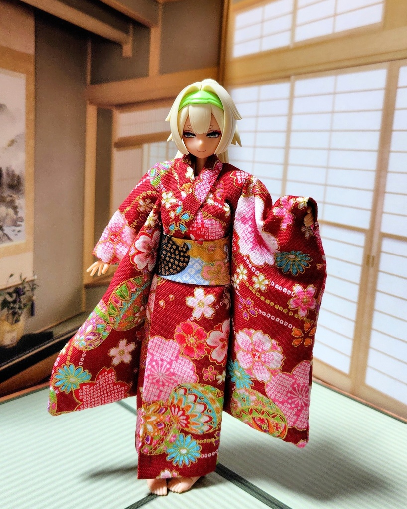 振袖着物 鞠柄赤 布服 メガミデバイス フレームアームズ ガール FA:G 30ms 武装神姫 ブロッカーズFIORE プリムラ 浴衣