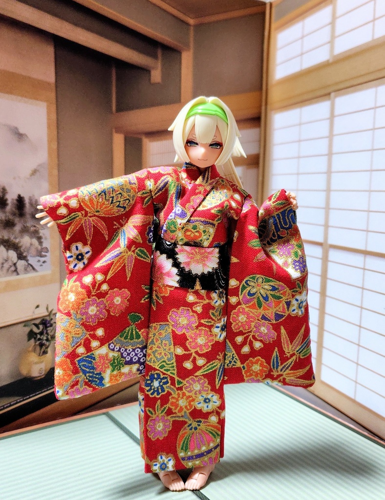 振袖着物 鞠柄赤 布服 メガミデバイス フレームアームズ ガール FA:G 30ms 武装神姫 ブロッカーズFIORE プリムラ 浴衣