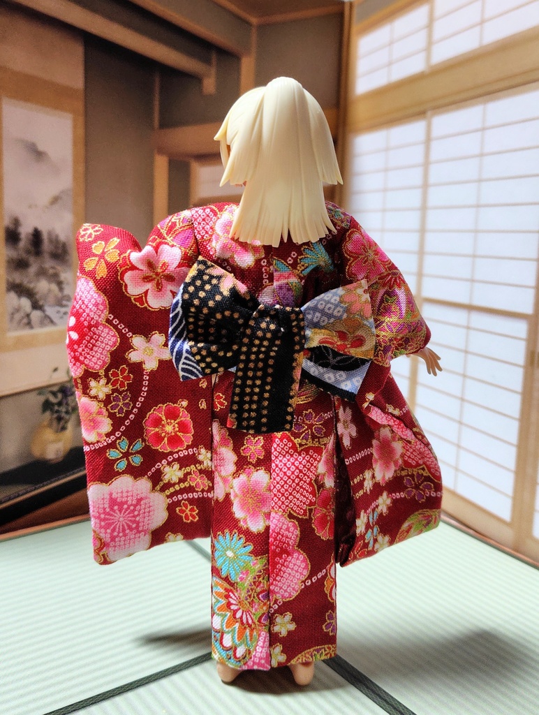 振袖着物 鞠柄赤 布服 メガミデバイス フレームアームズ ガール FA:G 30ms 武装神姫 ブロッカーズFIORE プリムラ 浴衣