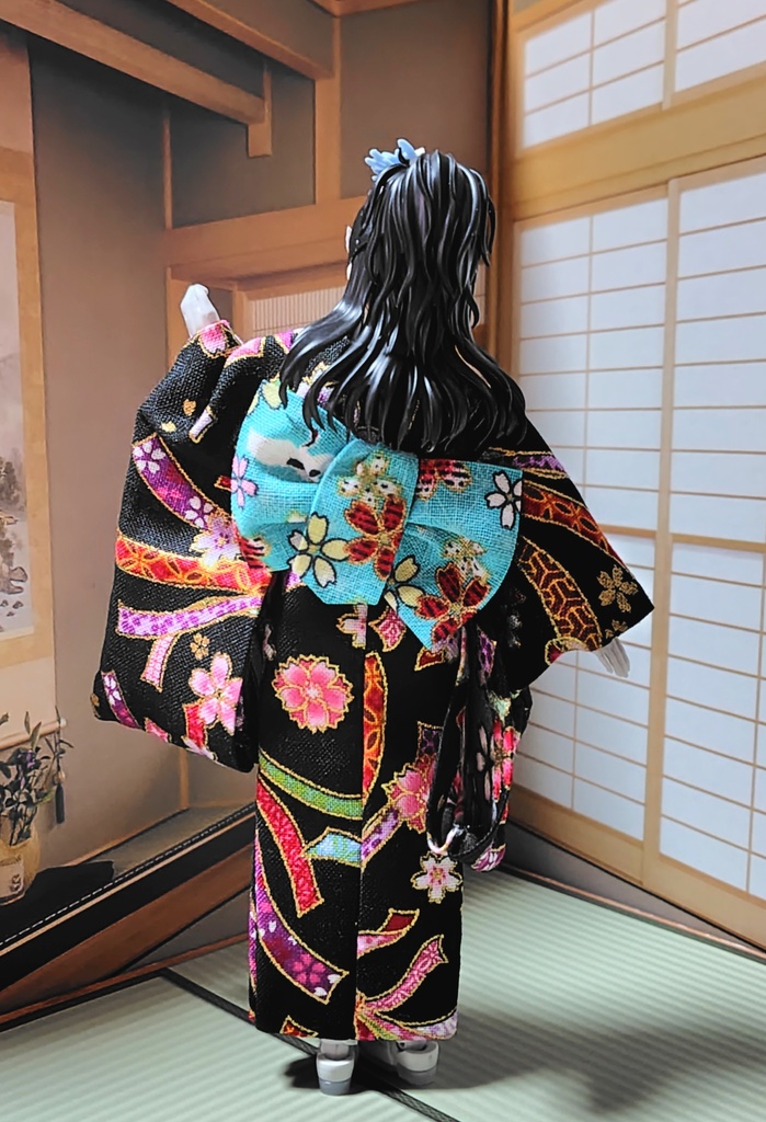 【兎堂】振袖着物 黒 布服 メガミデバイス フレームアームズ ガール FA:G 30ms 武装神姫 ブロッカーズFIORE プリムラ 浴衣