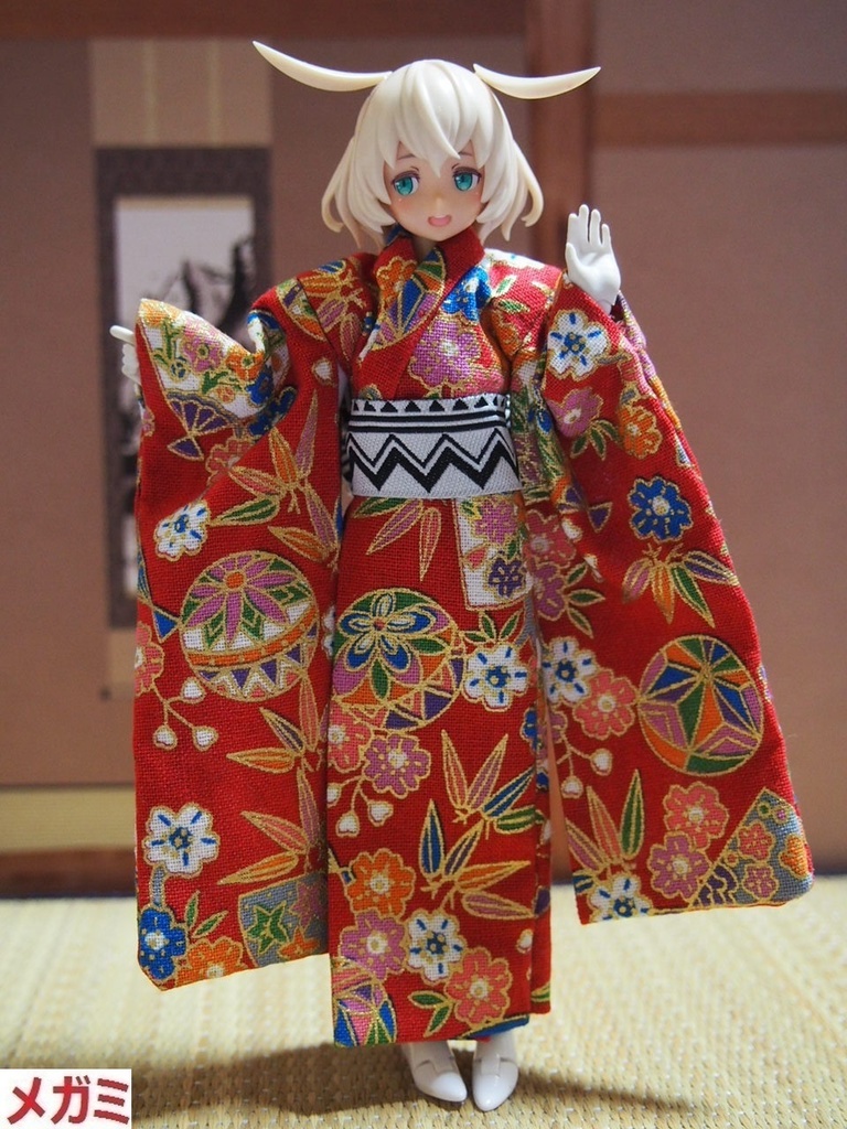 【兎堂】振袖着物 赤 布服 メガミデバイス フレームアームズ ガール FA:G 30ms 武装神姫 ブロッカーズFIORE 浴衣