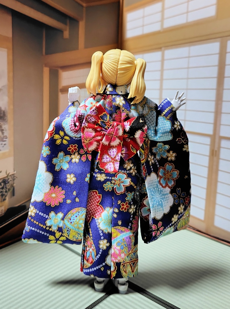 振袖着物 鞠柄青 布服 メガミデバイス フレームアームズ ガール FA:G 30ms 武装神姫 ブロッカーズFIORE プリムラ 浴衣